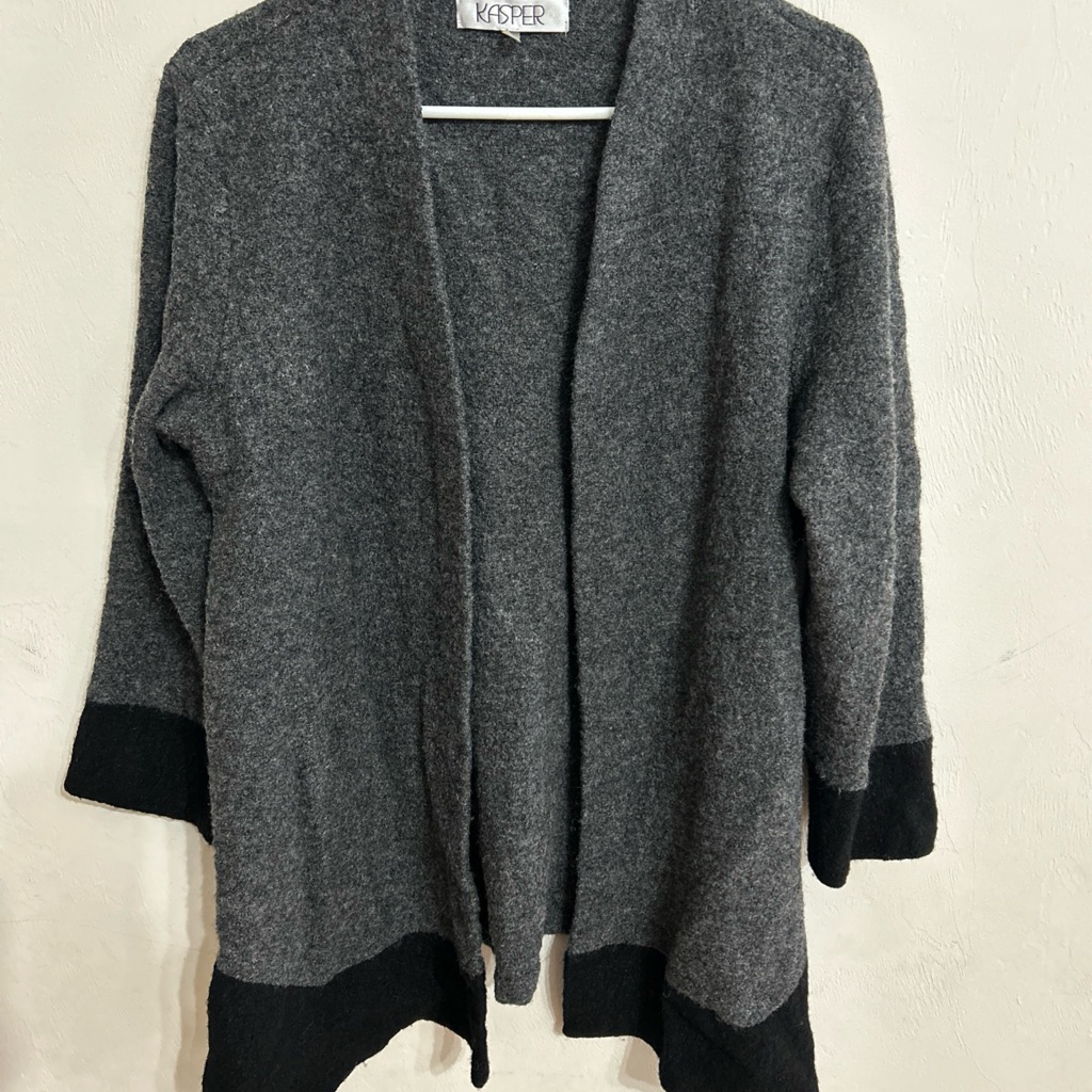 Kasper Women's Charcoal And Black Cardigan Boiled Wool Xl